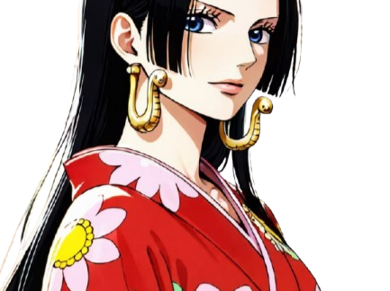boa hancock one piece cheveux noir yeux bleu boucles oreille serpent fic bloop kimono yukata