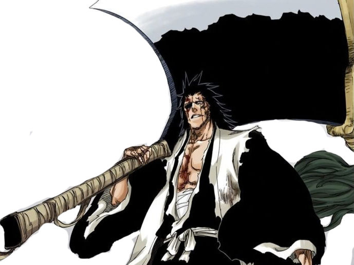 zaraki kenpachi bleach sepp cheveux noir bandeau cicatrice fic bloop epee katana
