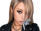 asiatique-blonde-badass-cigarette-perfecto-fume-fumee-smoke-regard