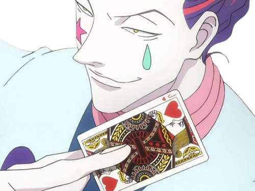 hisoka morow hunter hxh cheveux cinabre yeux jaune ambre clown isaac netero fic bloop carte