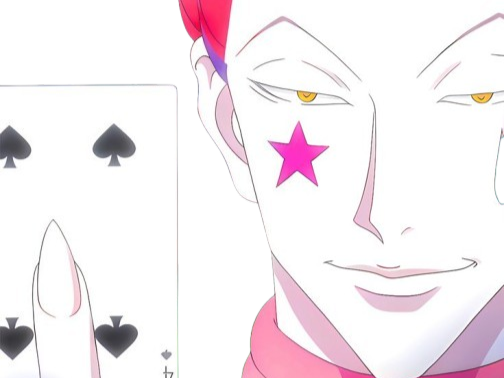 hisoka morow hunter hxh cheveux cinabre yeux jaune ambre clown isaac netero fic bloop carte