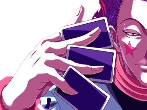 hisoka morow hunter hxh cheveux cinabre yeux jaune ambre clown isaac netero fic bloop carte