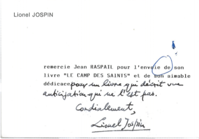 lionel jospin gauche colonisation jean raspail camp des saints immigration tout le monde sait anticipation