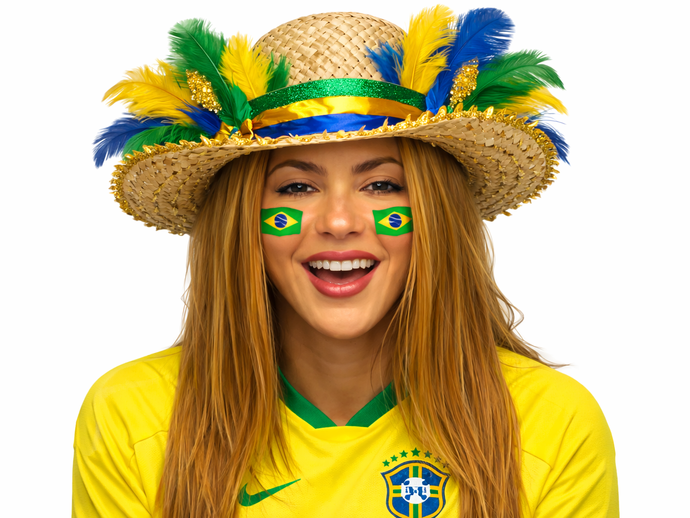 shakira bresil maillot football jaune cdm2026 brazil drapeau chapeau carnaval