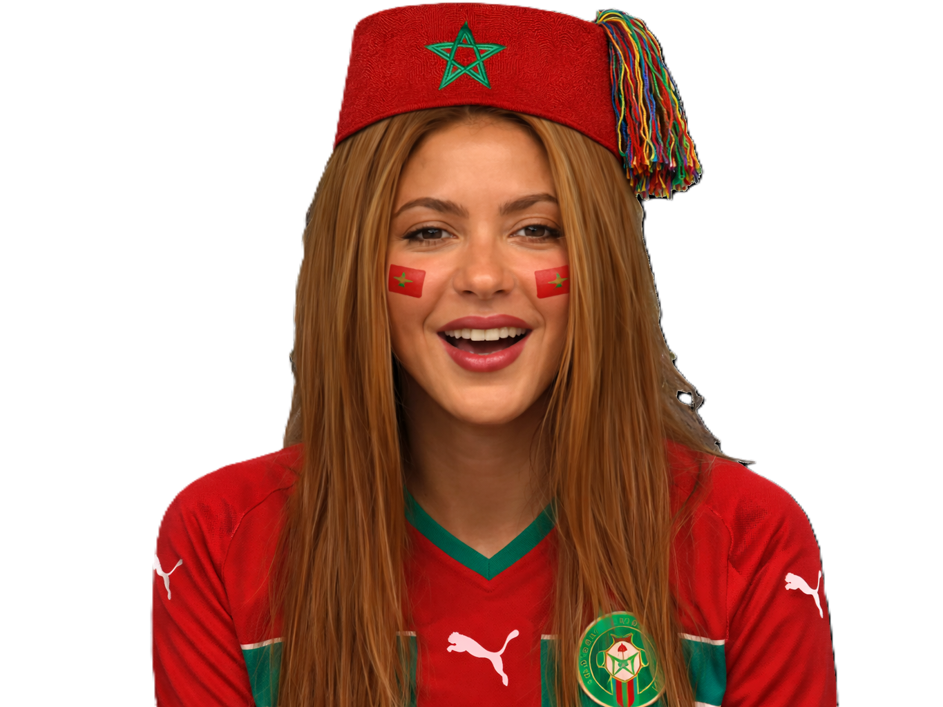 shakira maroc marocaine chapeau maillot football cdm2026 rouge