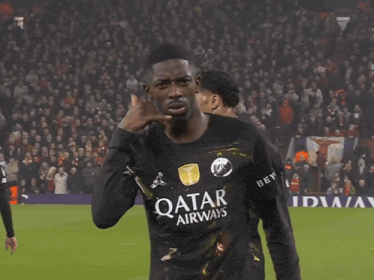 ousmane dembele psg football footballeur celebration francais telephone gif