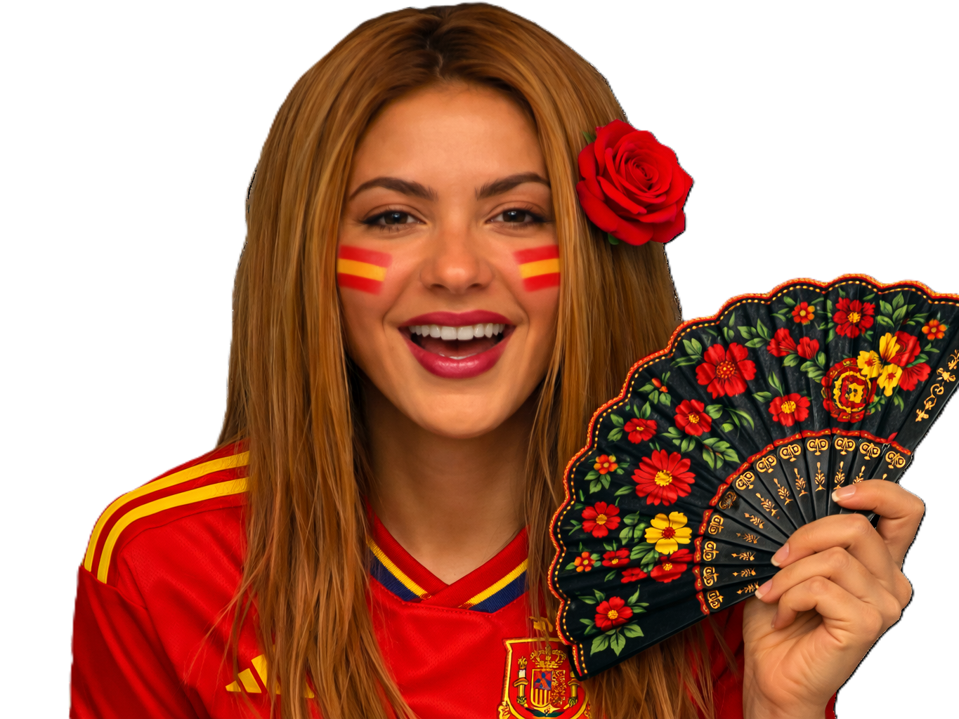 shakira espagne maillot football cdm2026 evantail rose drapeau rouge