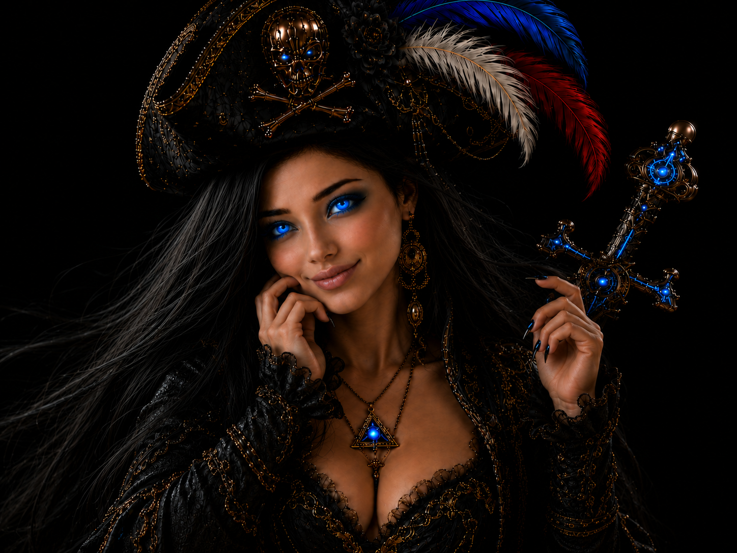 alicia bleue brune princesse pirate comblee