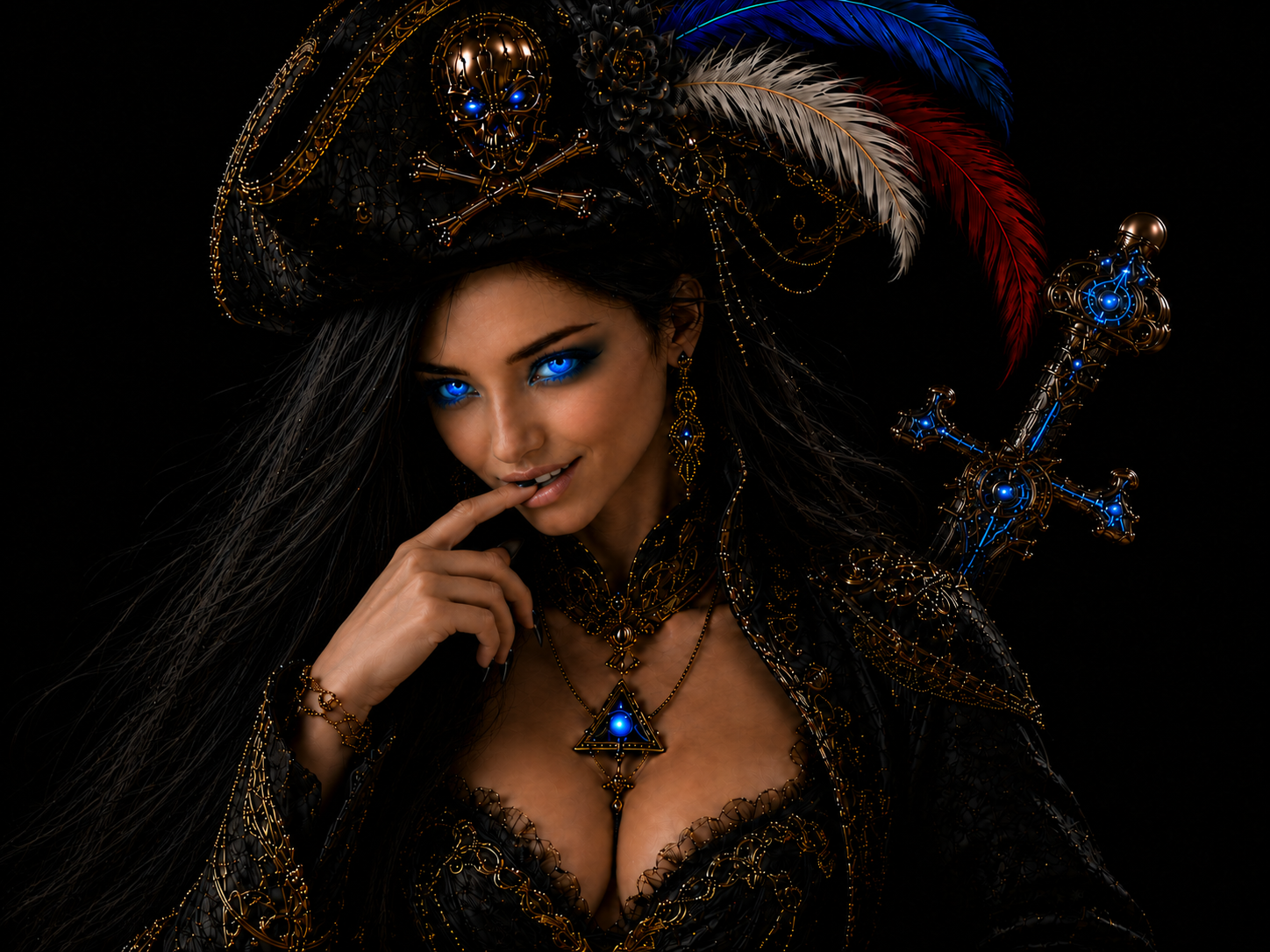 alicia bleue brune princesse pirate coquine