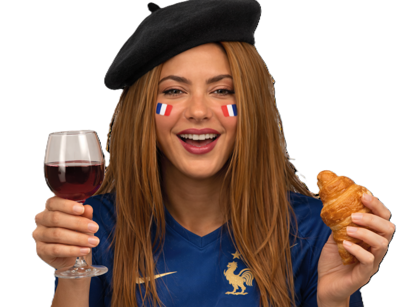 shakira maillot cdm2026 drapeau france beret croissant verre vin parisien titi