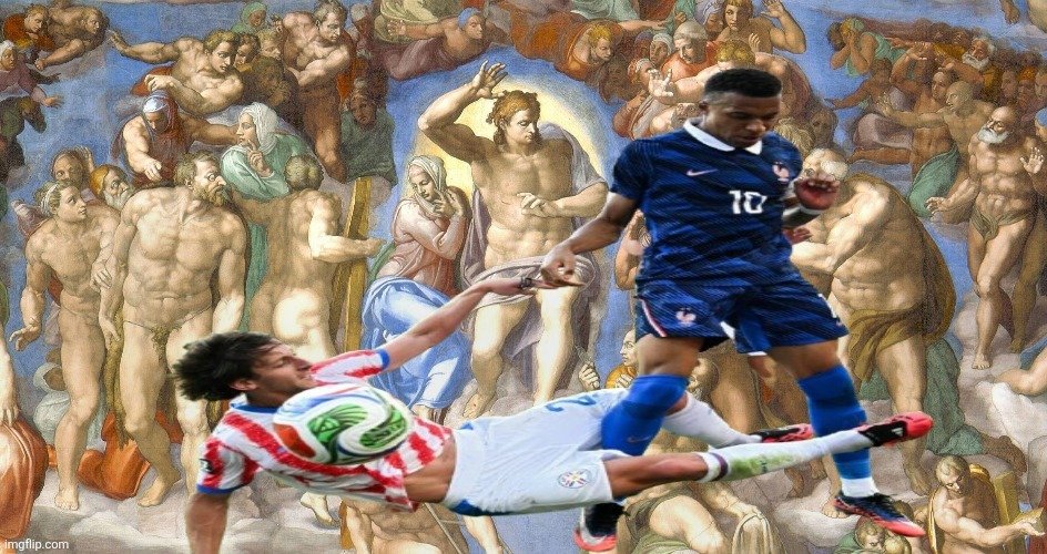 kylian mbappe kyks france paraguay coupe monde 2026 tacle michel ange oeuvre art peinture