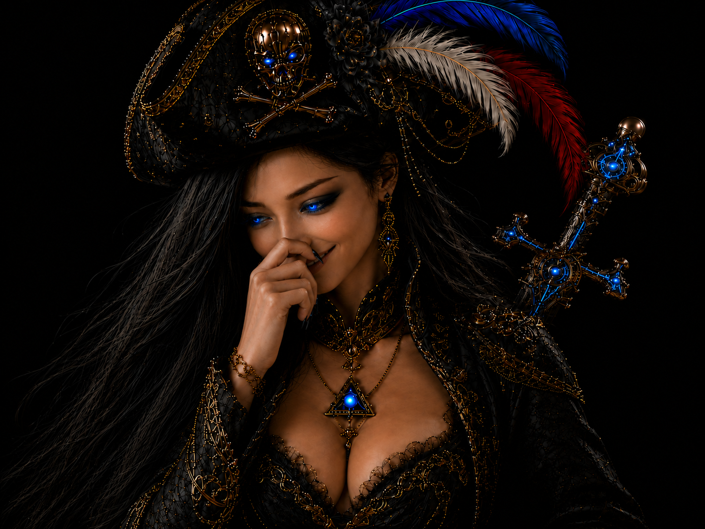 alicia bleue brune princesse pirate rire