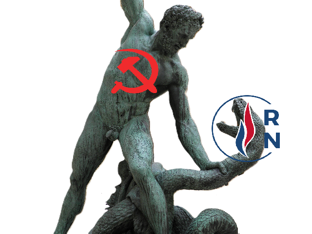 hercule serpent faucille marteau etrangle rn fn rassemblement national front communisme socialisme lfi