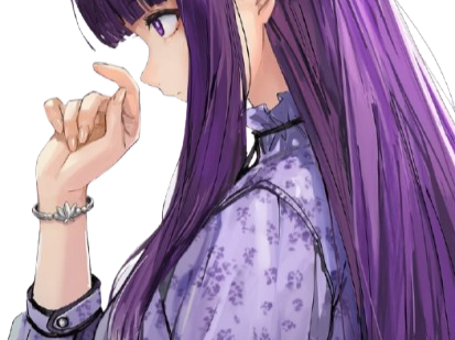 fern frieren cheveux violet yeux indigo broche fic bloop robe mauve