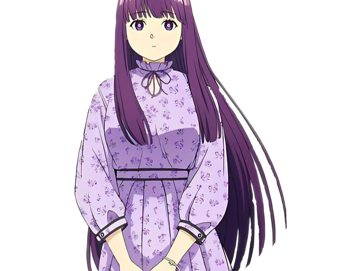 fern frieren cheveux violet yeux indigo broche fic bloop robe mauve