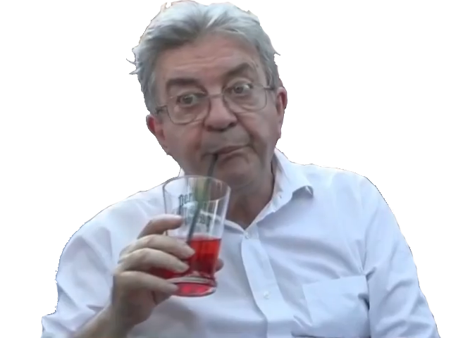 melenchon paille sirote verre boisson canicule