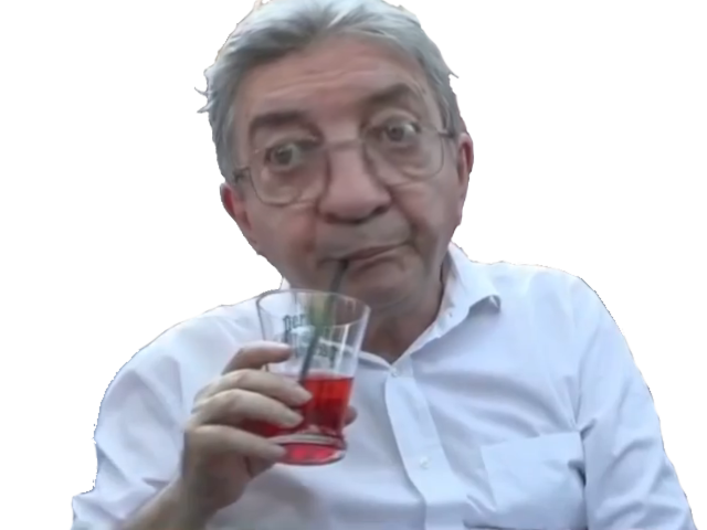 melenchon paille sirote verre boisson canicule gonfle
