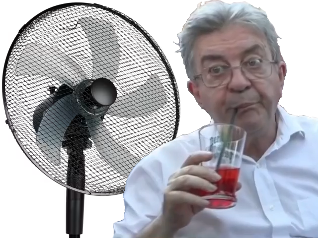 melenchon paille sirote verre boisson canicule ventilo ventilateur