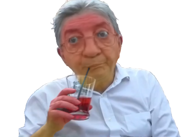 melenchon paille sirote verre boisson canicule gonfle chaud crame
