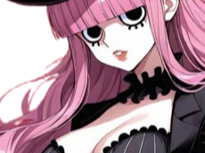 perona one piece atropos bloop cheveux roses yeux noir frange fic