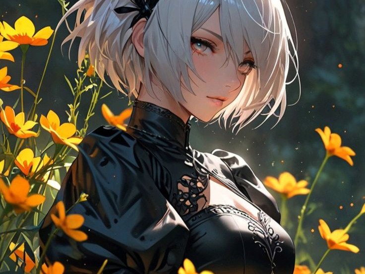2b nier automata cheveux blanc yeux bleu opale de brienne fic bloop