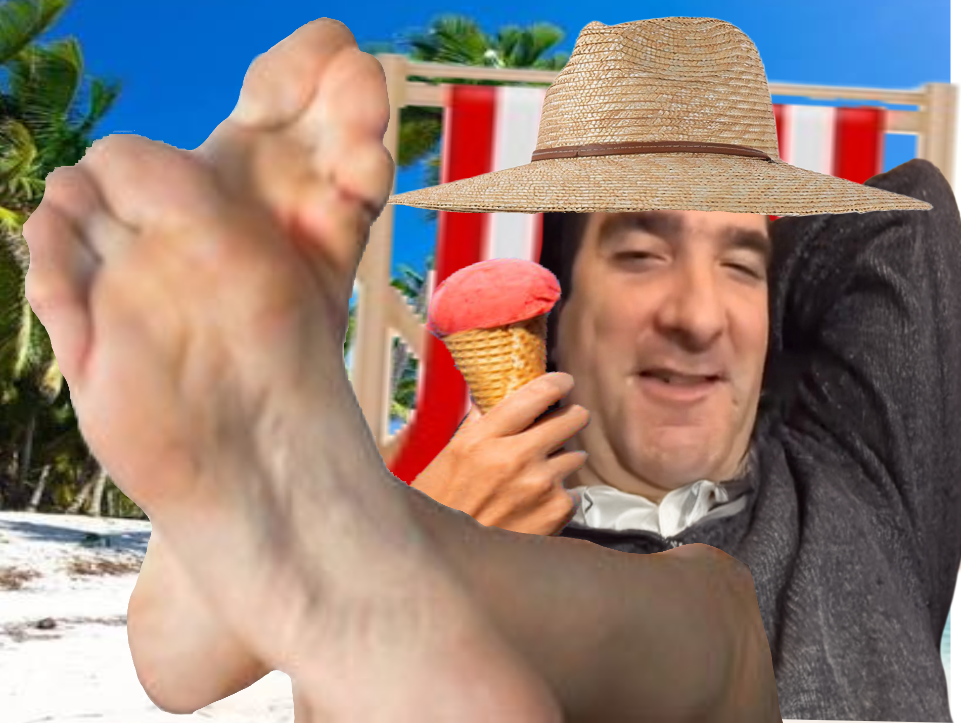 pablo tete de ouf transat plage palmiers ete summer glace chapeau paille feet olga kurylenko