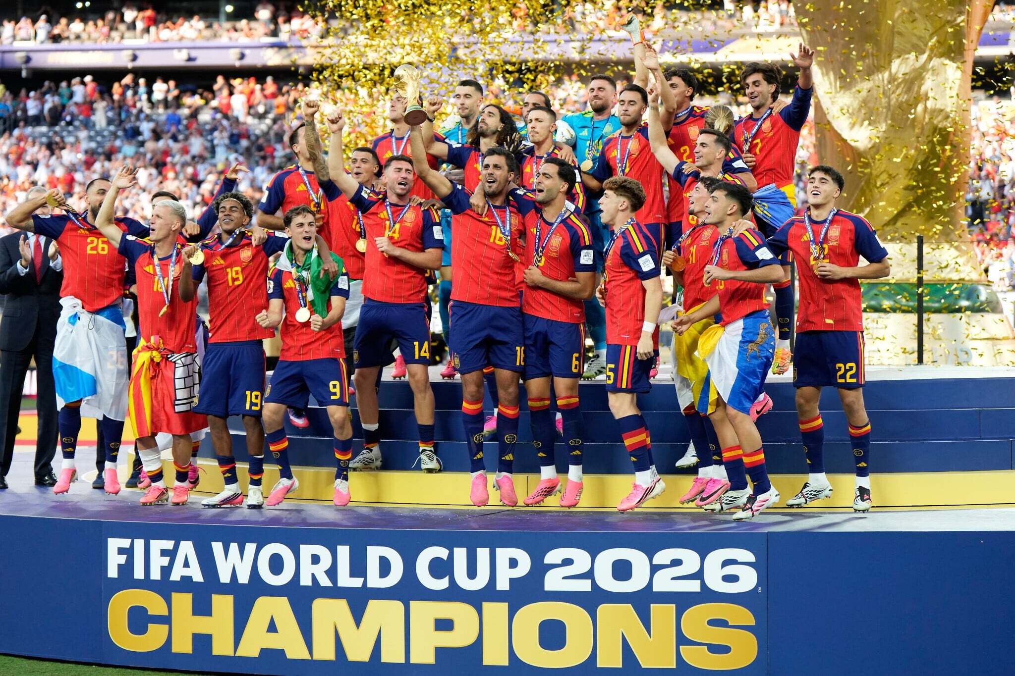 coupe monde 2026 champion espagne deuxieme deux 2 etoile etoiles trophee celebration roja