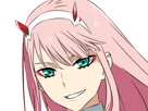 zero two darling franxx hybride humaine hurleuse sapien femme waifu cheveux roses yeux verts manga anime