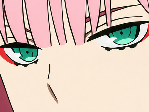 zero two darling franxx hybride humaine-hurleuse sapien femme waifu cheveux roses yeux verts manga anime