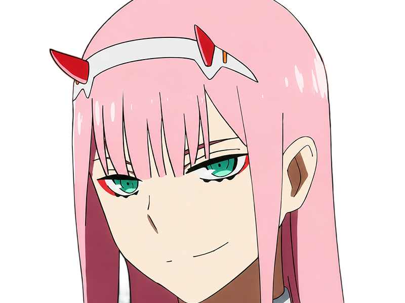 Sticker zero two darling franxx hybride humaine hurleuse sapien femme waifu cheveux roses yeux verts manga anime par Dark-63