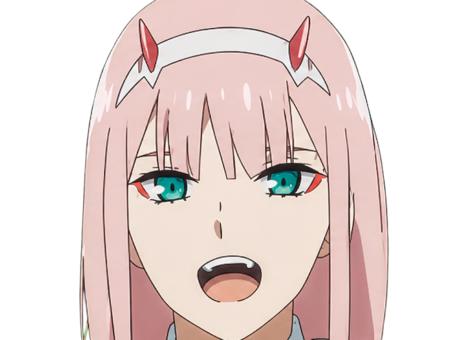 Sticker zero two darling franxx hybride humaine hurleuse sapien femme waifu cheveux roses yeux verts manga anime par Dark-63