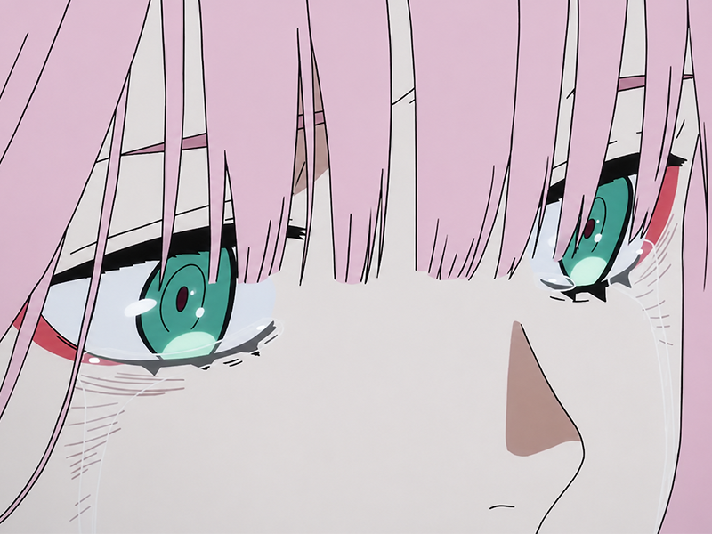 Sticker zero two darling franxx hybride humaine hurleuse sapien femme waifu cheveux roses yeux verts manga anime par Dark-63