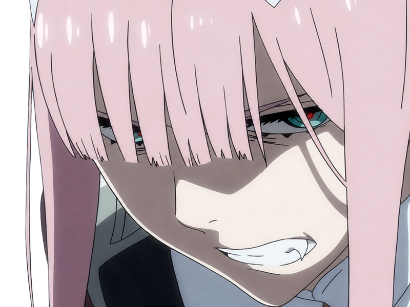 Sticker zero two darling franxx hybride humaine hurleuse sapien femme waifu cheveux roses yeux verts manga anime par Dark-63
