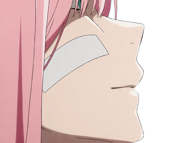 Sticker zero two darling franxx hybride humaine hurleuse sapien femme waifu cheveux roses yeux verts manga anime par Dark-63