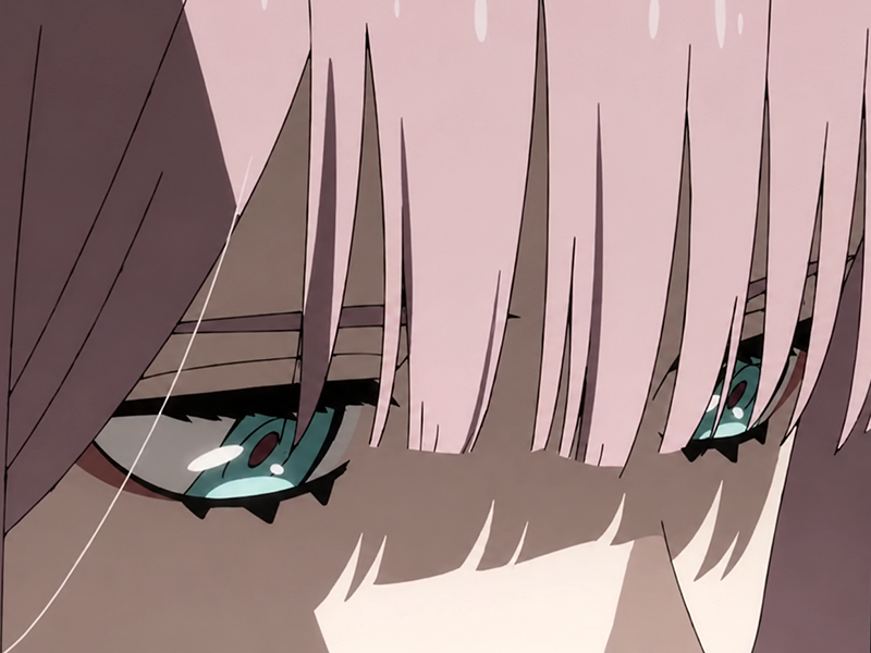 Sticker zero two darling franxx hybride humaine hurleuse sapien femme waifu cheveux roses yeux verts manga anime par Dark-63