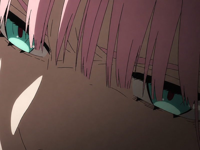 Sticker zero two darling franxx hybride humaine hurleuse sapien femme waifu cheveux roses yeux verts manga anime par Dark-63