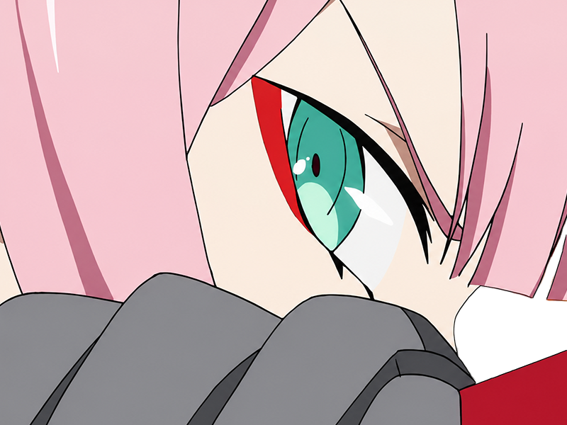 Sticker zero two darling franxx hybride humaine hurleuse sapien femme waifu cheveux roses yeux verts manga anime par Dark-63