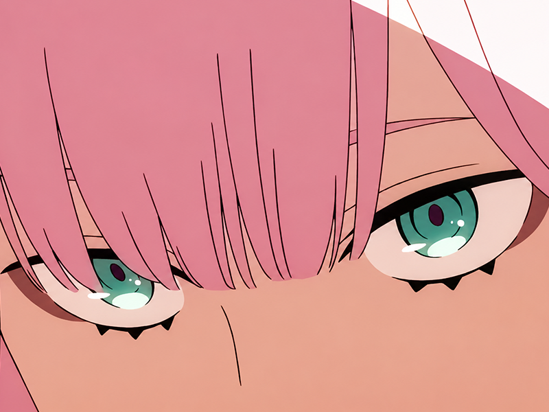 Sticker zero two darling franxx hybride humaine hurleuse sapien femme waifu cheveux roses yeux verts manga anime par Dark-63