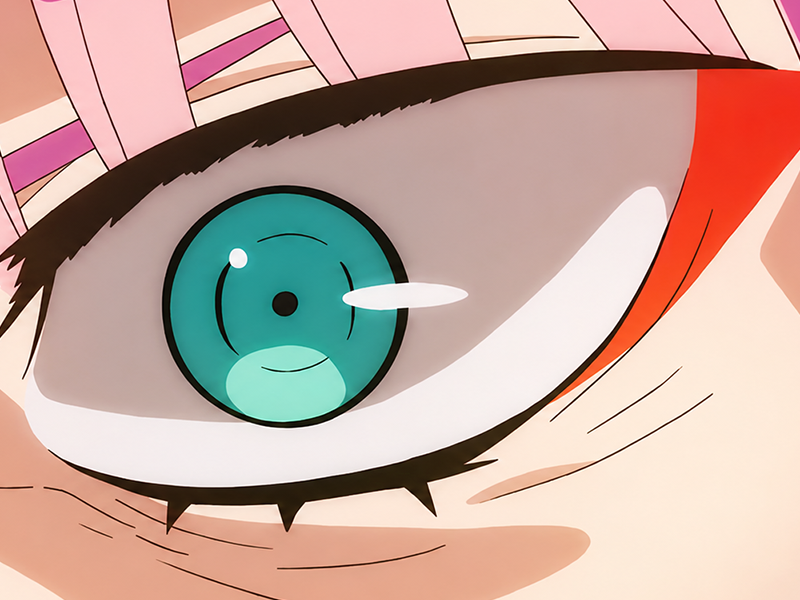 Sticker zero two darling franxx hybride humaine hurleuse sapien femme waifu cheveux roses yeux verts manga anime par Dark-63