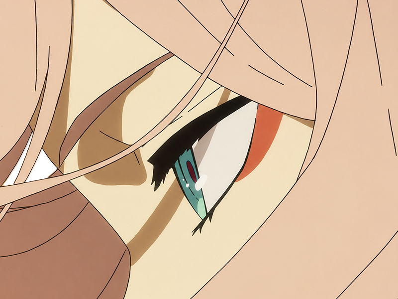 Sticker zero two darling franxx hybride humaine hurleuse sapien femme waifu cheveux roses yeux verts manga anime par Dark-63