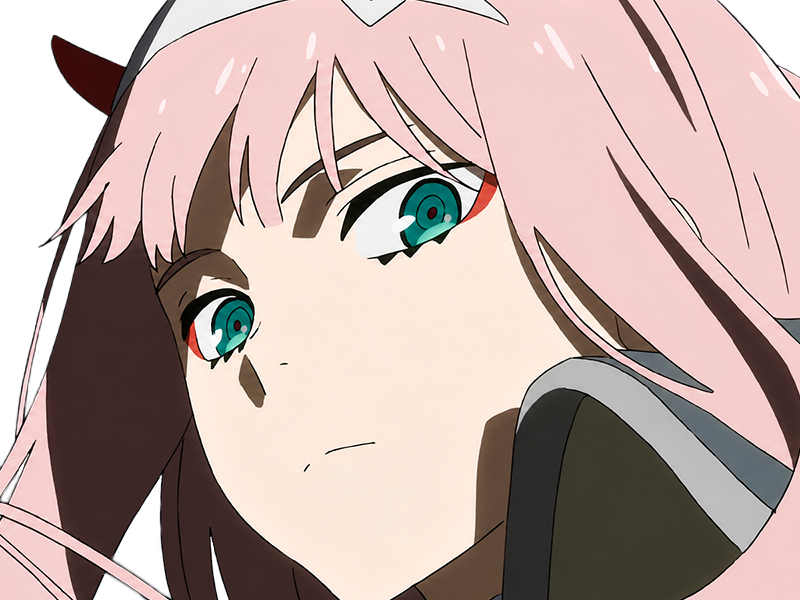Sticker zero two darling franxx hybride humaine hurleuse sapien femme waifu cheveux roses yeux verts manga anime par Dark-63