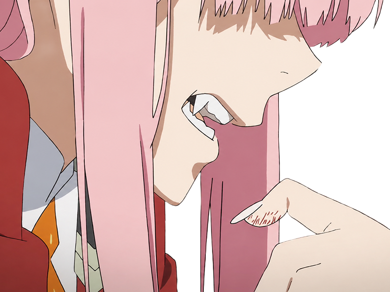 zero two darling franxx hybride humaine-hurleuse sapien femme waifu cheveux roses yeux verts manga anime