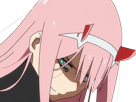 zero-two-darling-franxx-hybride-humaine-hurleuse-sapien-femme-waifu-cheveux-roses-yeux-verts-manga-anime