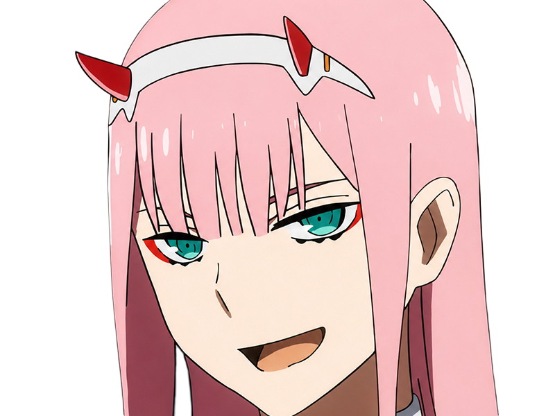 Sticker zero two darling franxx hybride humaine hurleuse sapien femme waifu cheveux roses yeux verts manga anime par Dark-63