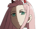 zero-two-darling-franxx-hybride-humaine-hurleuse-sapien-femme-waifu-cheveux-roses-yeux-verts-manga-anime