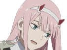zero-two-darling-franxx-hybride-humaine-hurleuse-sapien-femme-waifu-cheveux-roses-yeux-verts-manga-anime