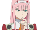 zero-two-darling-franxx-hybride-humaine-hurleuse-sapien-femme-waifu-cheveux-roses-yeux-verts-manga-anime