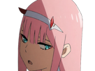 zero-two-darling-franxx-hybride-humaine-hurleuse-sapien-femme-waifu-cheveux-roses-yeux-verts-manga-anime