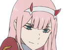 zero-two-darling-franxx-hybride-humaine-hurleuse-sapien-femme-waifu-cheveux-roses-yeux-verts-manga-anime