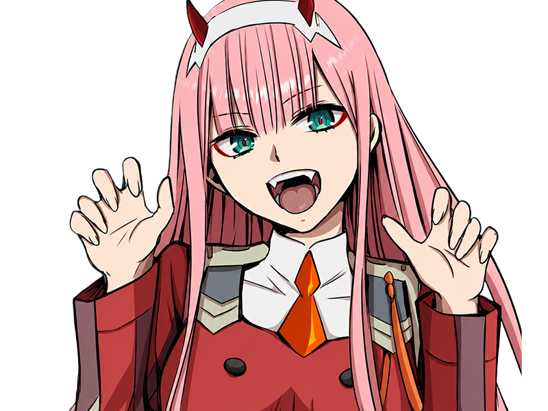 zero two darling franxx hybride humaine-hurleuse sapien femme waifu cheveux roses yeux verts manga anime